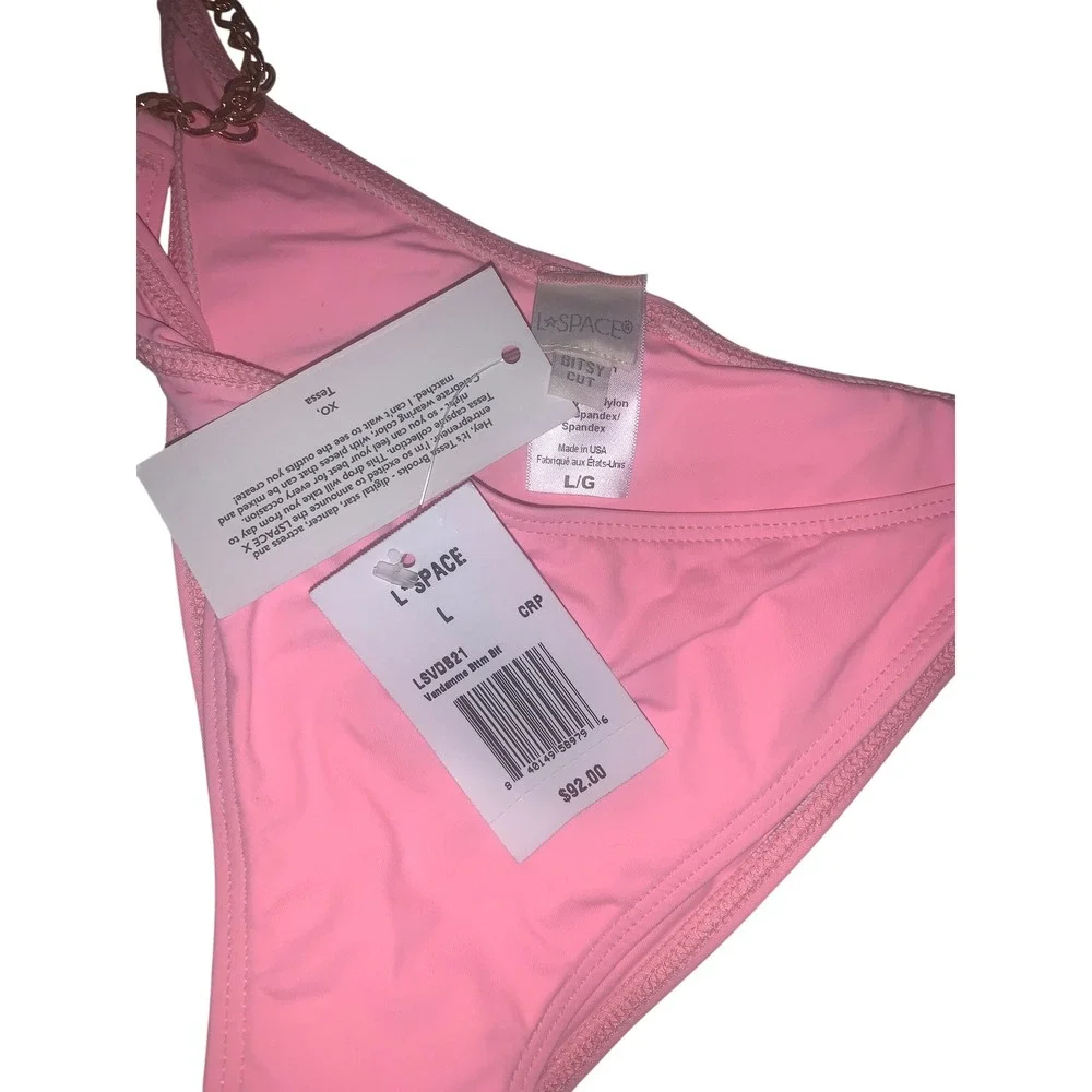 L*Space x Tessa Brooks Bikini Bottom Pink Gold Chain Bitsy Cut NWT L *FLAW*